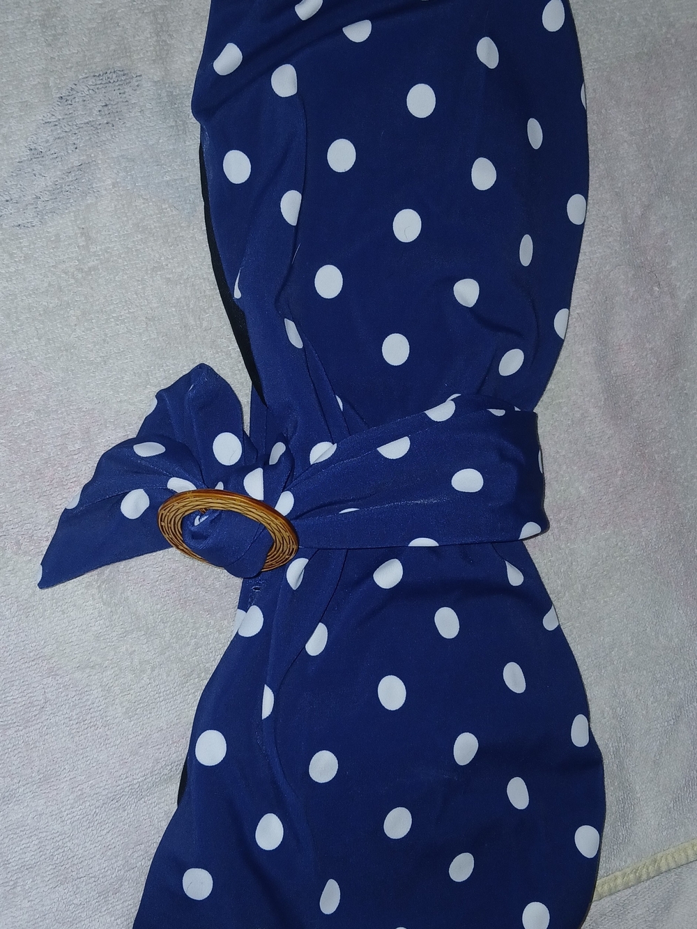 VENUS Navy Blue and White Polka Dot Bikini with Decorative Belt, Strapless